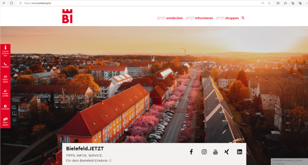 © Bielefeld Marketing GmbH Screenshot der Startseite www.bielefeld.jetzt