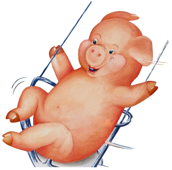 Schwein auf Schaukel gezeichnet