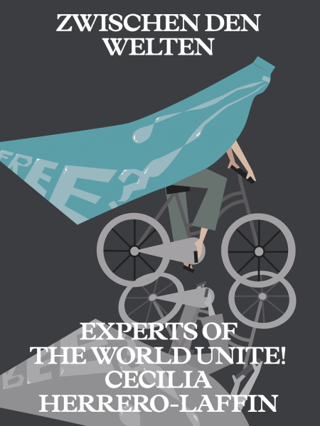 Illustration einer Person auf einem Fahrrad, umhüllt von einer transparenten blauen Plane.